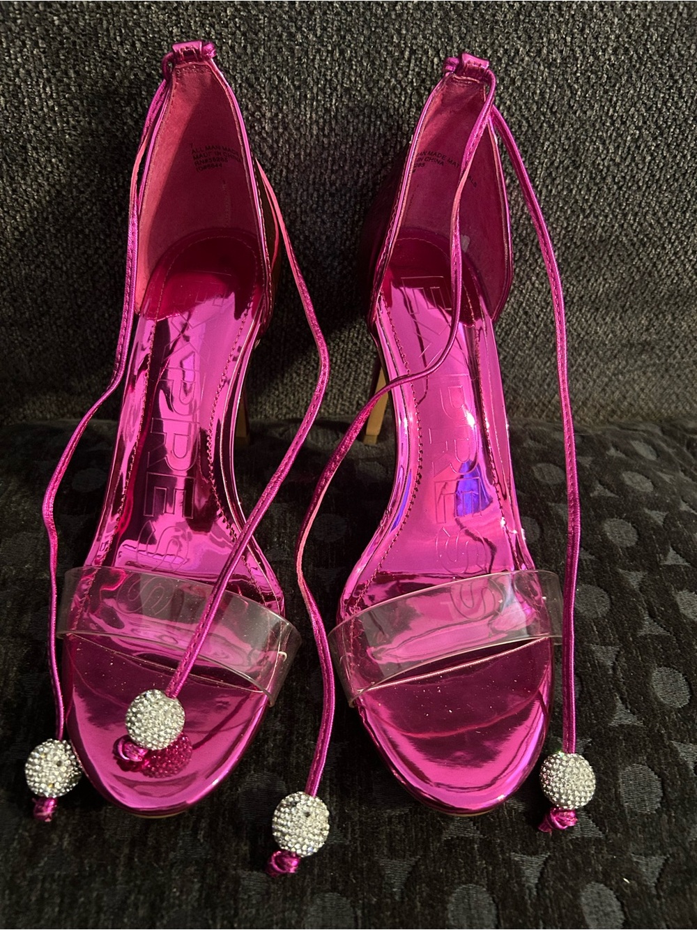 Brian Atwood X Express Metallic Hot Pink Lace-Up Stiletto Sandals